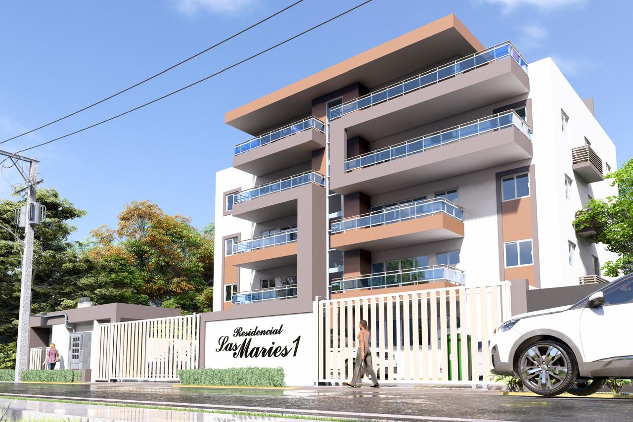Render exterior del Residencial Las Marie I desde la Calle 7