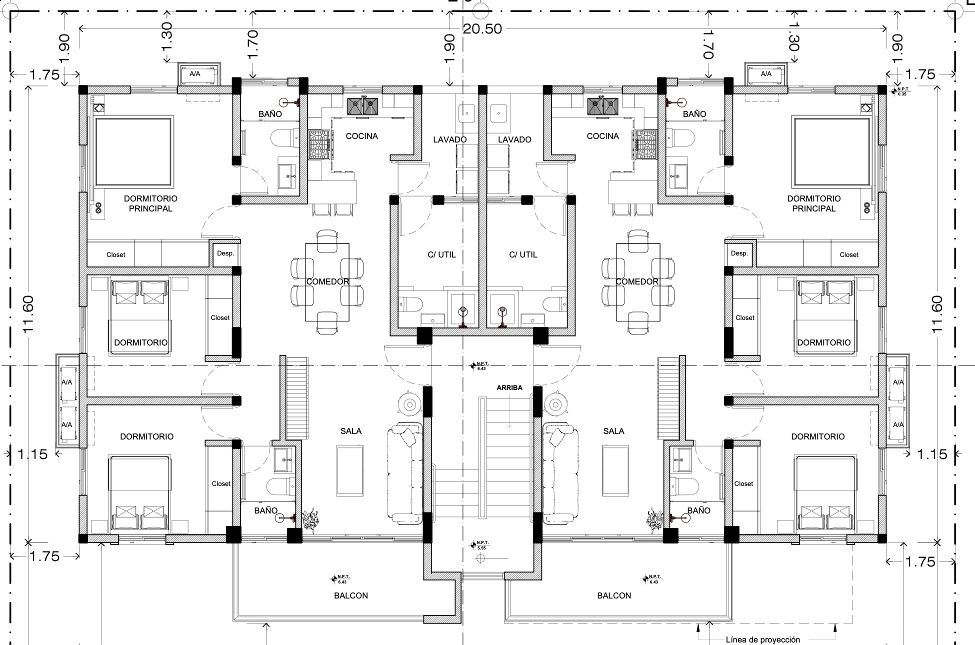 Planta arquitectónica amueblada del tercer nivel